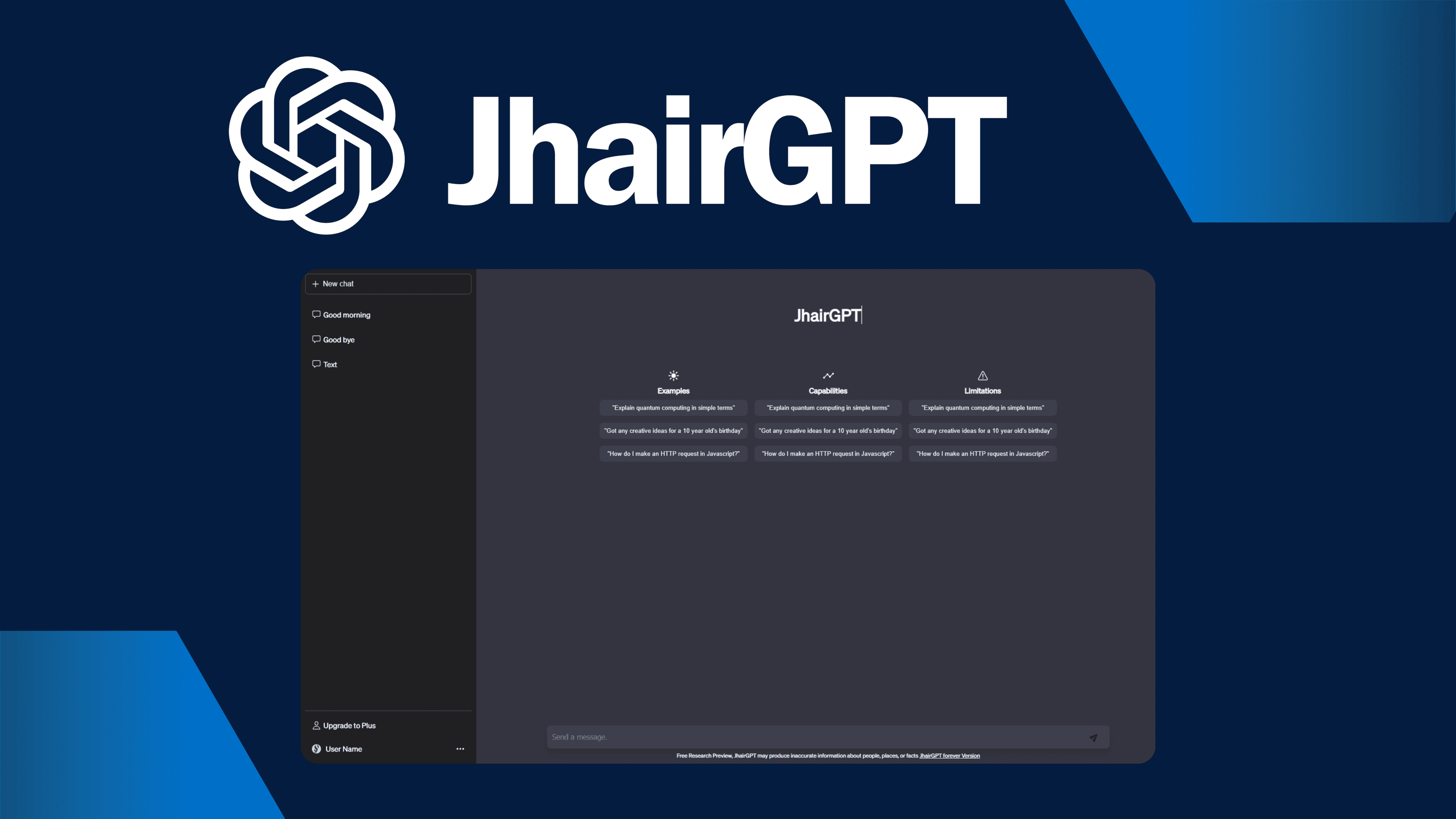 Screenshot of JhairGPT project